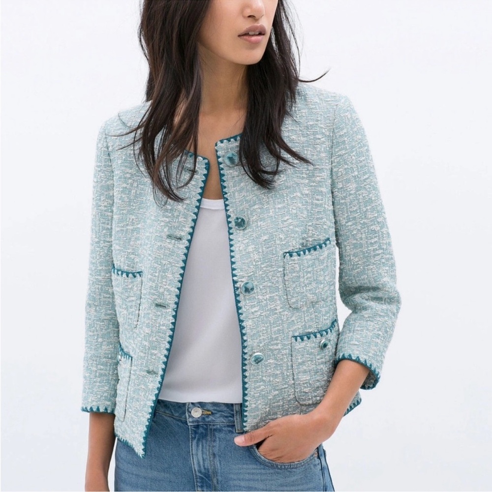 Zara Teal Tweed Women's Blazer